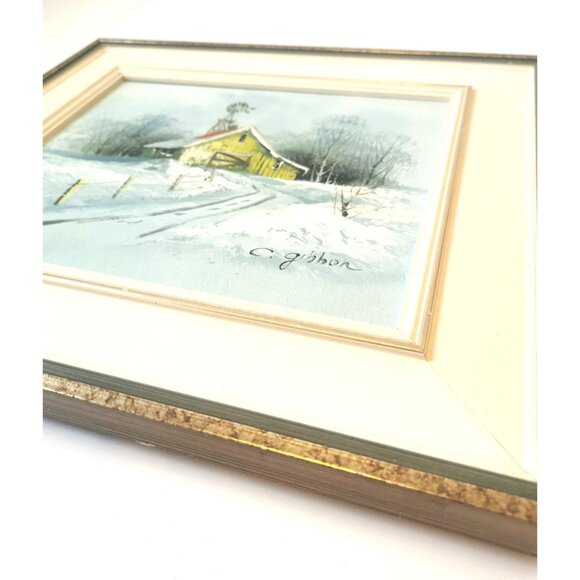 Vintage C. Gibbon Oil Painting Winter Barn Snow Scene Rustic Farmhouse Framed - Picture 5 of 10